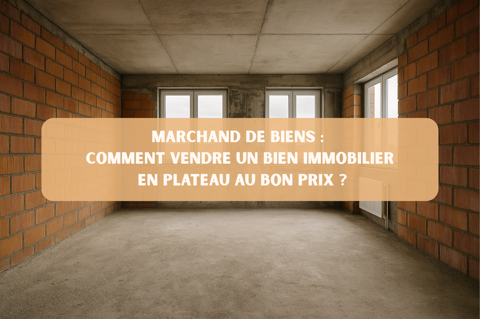 Intérieur d’un bien immobilier en plateau avant travaux, murs en briques apparentes et fenêtres PVC, illustrant un logement brut à vendre avant rénovation.